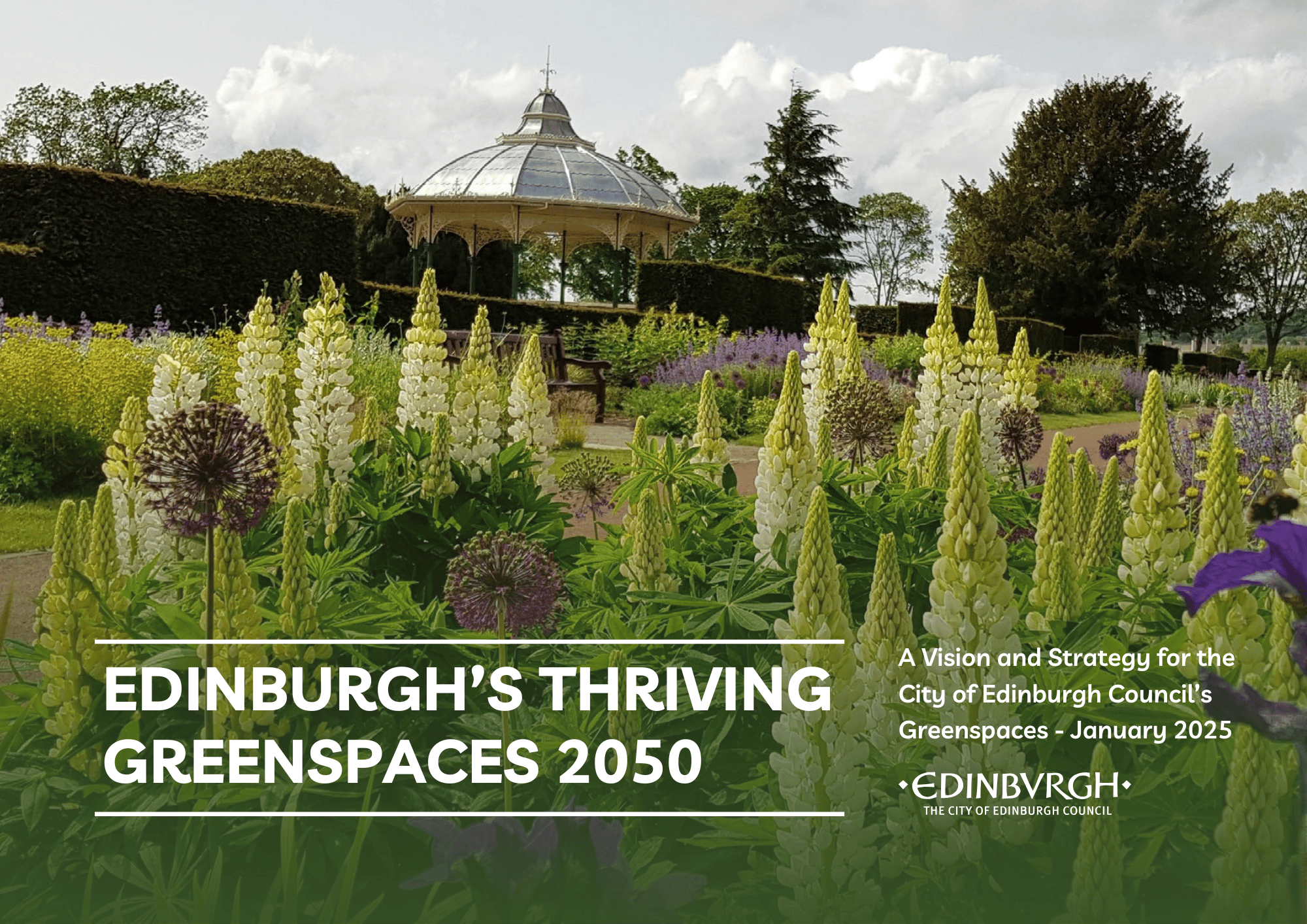View of saughton park bandstand with flowers