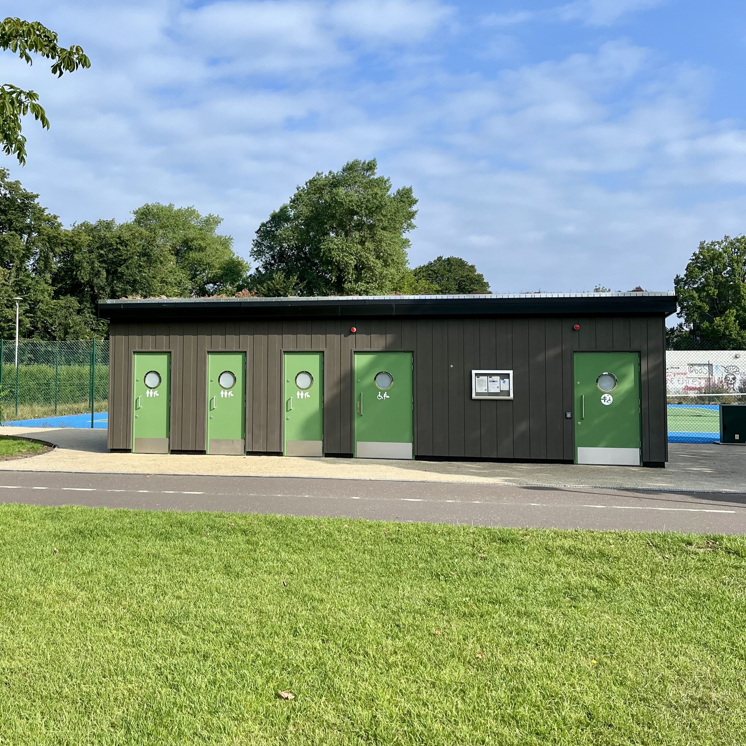 Public toilet cubicles at Leith Links